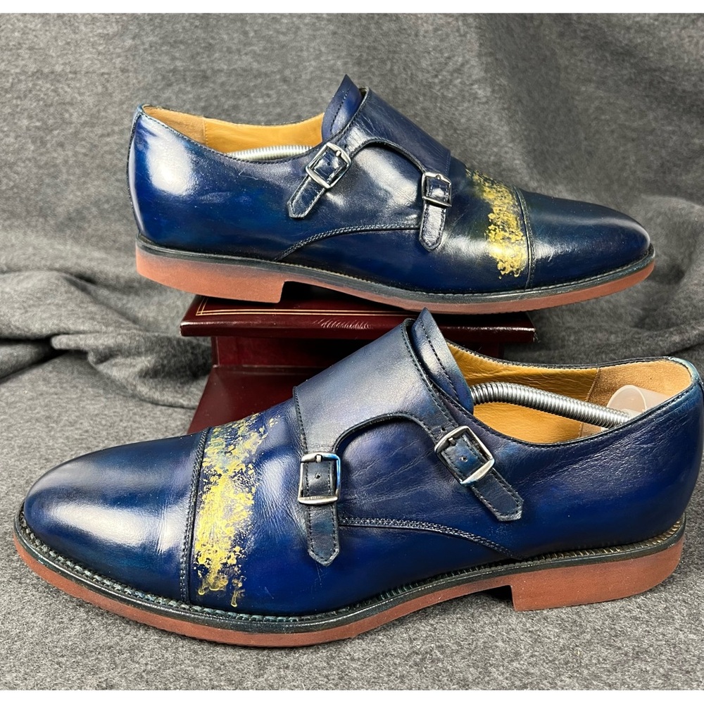 Barrett Fine Italian Dress Shoes - Custom Dyed Blue & Gold - $310